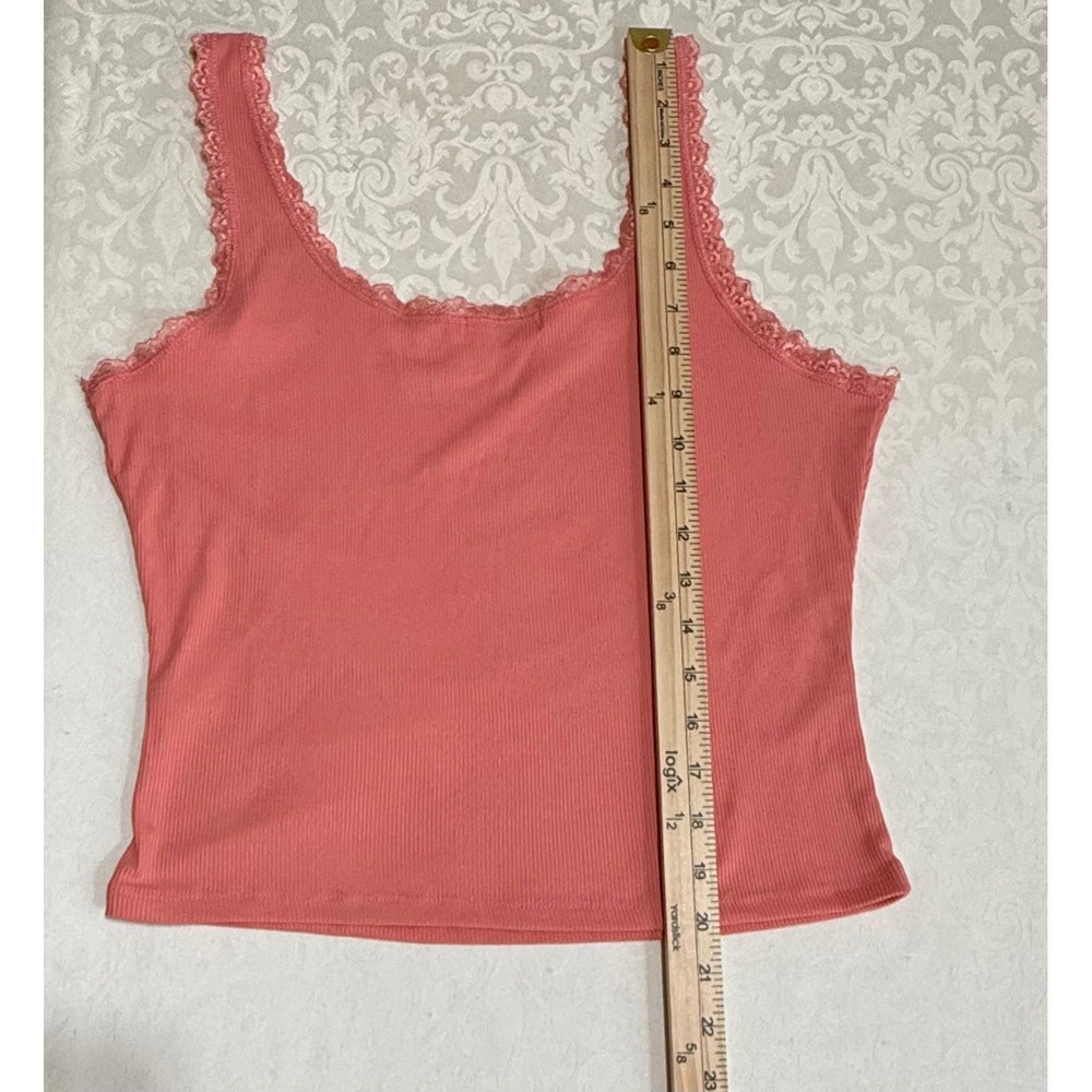 Heart &‎ Hips Tank Top Womens Large Coral Pink Lace Trim Ribbed Y2K Romantic - Picture 6 of 7